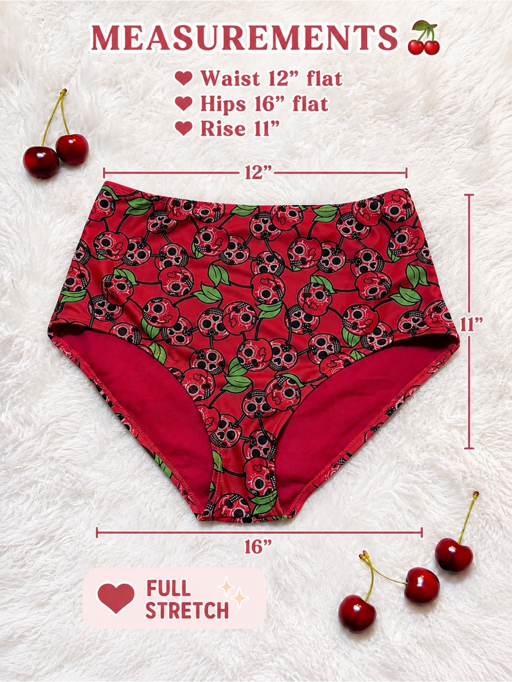 Iron Fist Red Scary Cherry Skull Bikini Bottoms with Green Leaf Accent